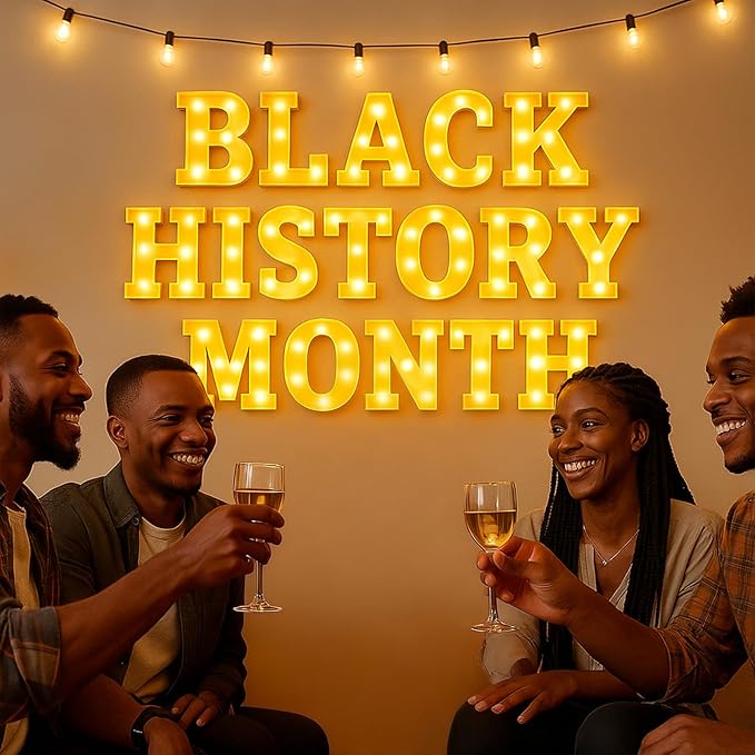 Honoson 17 Pcs Black History Month Decorations LED Letter Light Sign Cultural Theme Neon Event Signs Table Decor for African American Heritage Month Celebrations Home Decor