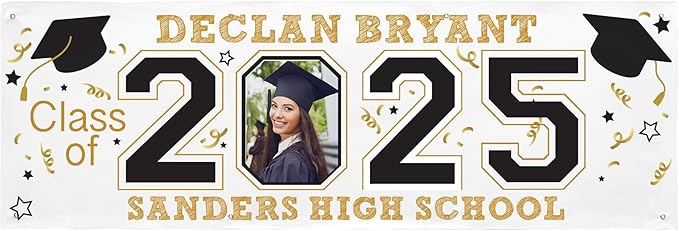 Let's Make Memories Personalized Graduation Banner - Graduation Party Decorations - Customized Photo Banner - Class of 2025 - Indoor/Outdoor Vinyl - Year of the Graduate - 8 ft