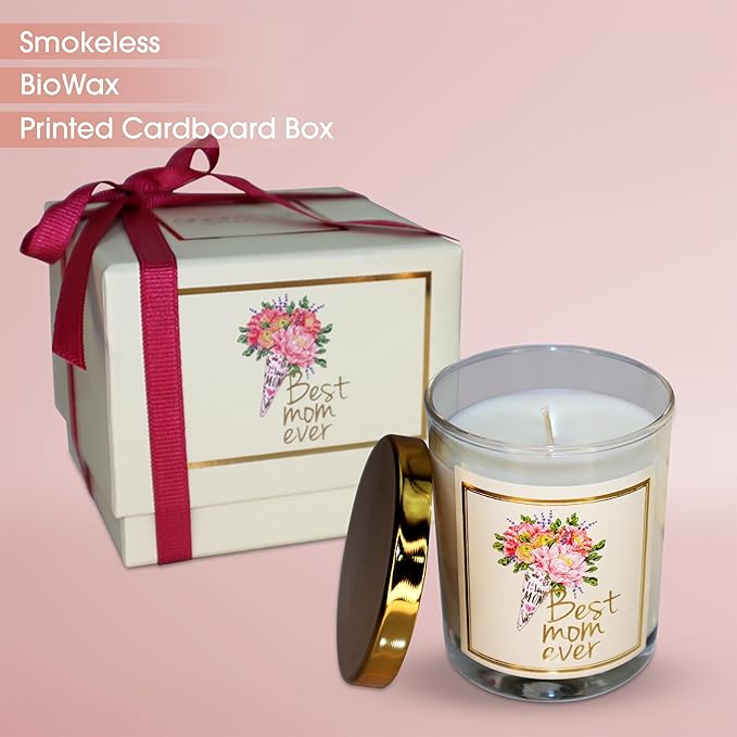 CharmLab Candle - Mother’s Day, Birthday Gift for Mom from Daughter or Son – Best Mom Ever- Luxury Glass Jar Candle with Gift Box - Lavender Scented - 12 oz, Natural Bio Wax, 40 Hr Burn