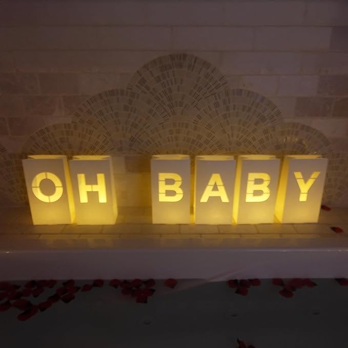 OH Baby Luminary Bags with Tea Light Candles, Balloons, and Rose Petals – Romantic Decorations for Proposals, Anniversaries, and Special Moments