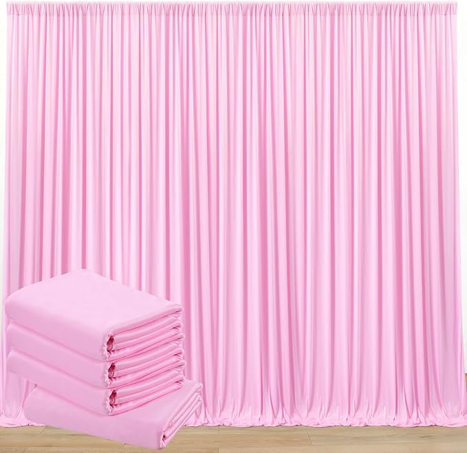 20 ft x 10 ft Wrinkle Free Baby Pink Backdrop Curtain for Parties, 4 Panels 5ftx10ft Polyester Photo Backdrop Drapes for Baby Shower Birthday Party Photography Wedding Backdrop Stand