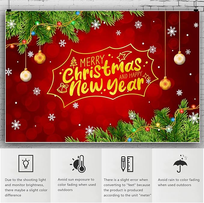 YongFoto Merry Christmas Backdrop 10x7ft Snowflakes Christmas Tree Red Green Photography Background Happy New Year Xmas Eve Family Party Banner Room Decorations Photoshoot Wallpaper Photo Booth