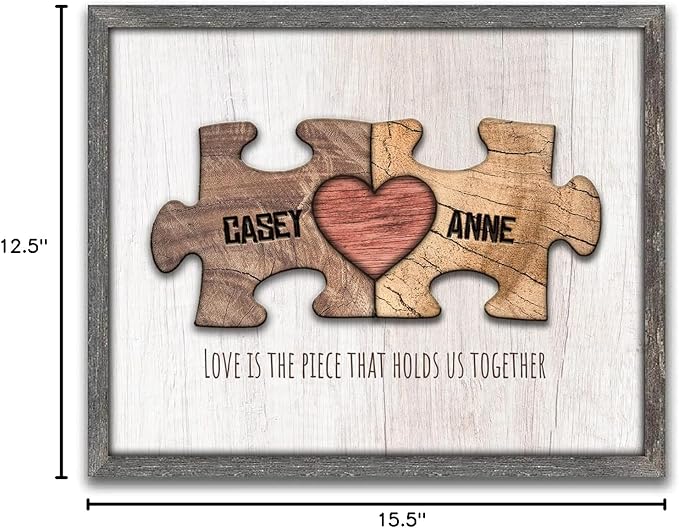 Personal-Prints LOVE PUZZLE | Personalized Romantic Canvas Art Gift with Your Names | Custom for Valentine’s Day or Wedding Anniversary (12"x16" Float Framed Canvas)