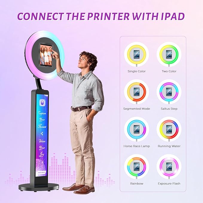 JIYANG Photo Booth Machine Compatible with Any Ipad,ChackTok PhotoBooth VIP Member,Free Custom Logo,Software APP Control Ring Light,Perfect for Wedding,Parties and Birthday