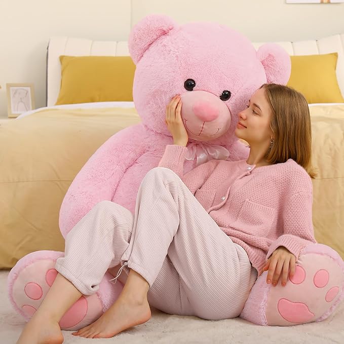 Tezituor Giant Teddy Bear 5 Feet Tall - Pink Life Size Stuffed Animals 59" - Fluffy Huge Plush with Footprints - Valentines Gift for Girlfriend