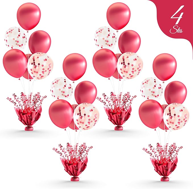 4 Set Hot Pink Table Balloons Foil Spray Centerpiece with Hot Pink and Confetti Balloons Stand Kit for Birthday Party Graduation Baby Shower Wedding Bridal Shower Prom Table Decorations