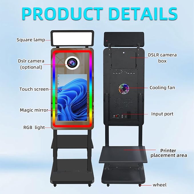 Magic Mirror Photo Booth,40inch Selfie Mirror Photobooth Machines 21.5in Touch Screen with Camera, for Weddings, Christmas, Corporate Events (Black, with Camera no Printer)