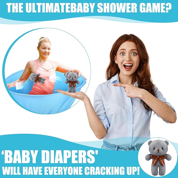 22 Pcs Funny Baby Shower Diapers Games Activities Fun Bridal Shower Games How Many Plushies Can You Catch in Your Big Diaper Gender Reveal for Boys Girls Adults (Blue)