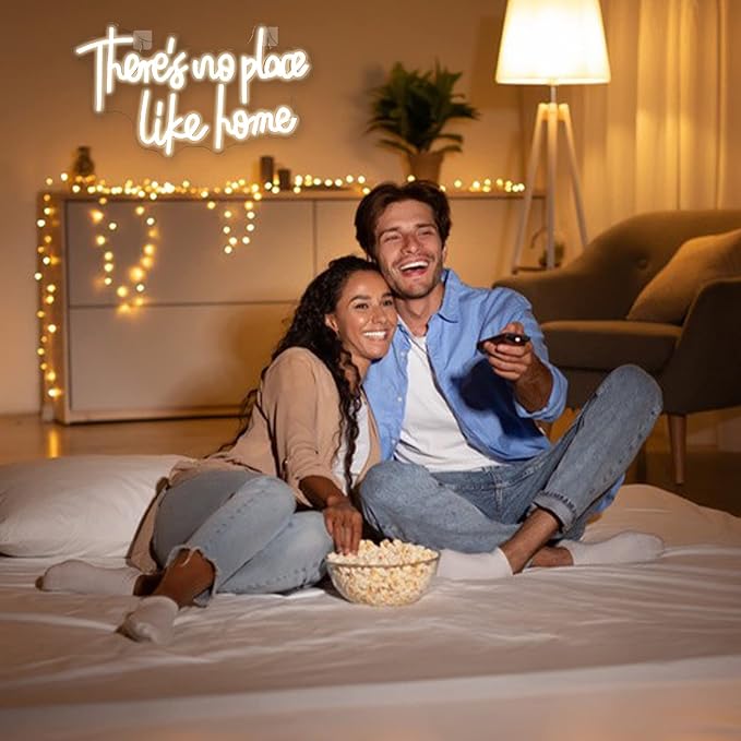 Lucunstar There‘s No Place Like Home Neon Sign For Room Warm White Led Sign USB Powered Neon Light for Wall Decor Light Up Signs for Wedding Party Bedroom Home Decor