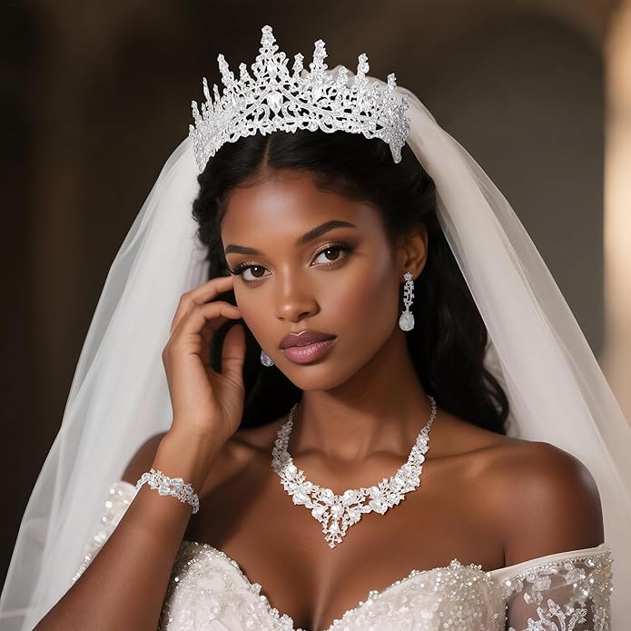 Kamirola Tiaras and Crowns for Women,Tiaras Earrings Necklace, Crystal Bridal Jewelry Set（TR83