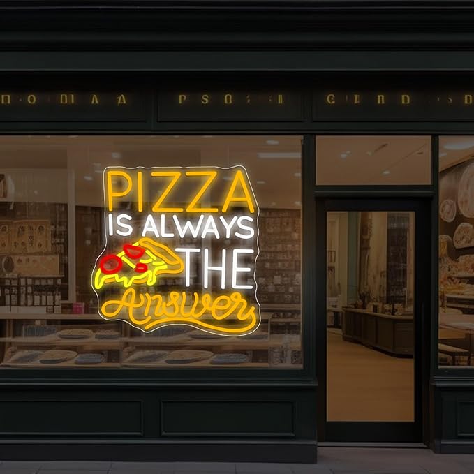 Pizza Is Always The Answer Neon Sign, Dimmable LED Neon Light Art Decorative, Pizza Led Light Neon Signs for Wall Decor