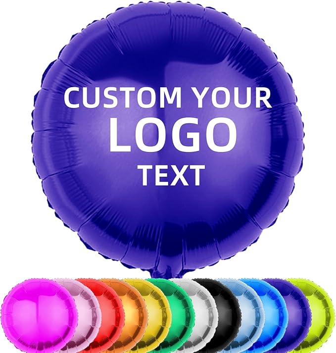 Custom Foil Balloons – Personalized Round & Heart Shaped Balloons for Logo, Text or Photo – Event, Birthday, Wedding, Business Promotion (round, 50)