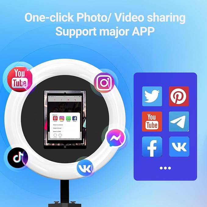 Photo Booth Compatible with Ipad 12.9in 11in 10.9in 10.2in, Photo Booth Machine with ChackTok PhotoBooth VIP Member, Ring Light, Selfie Photo Booth for Parties,Wedding and Events