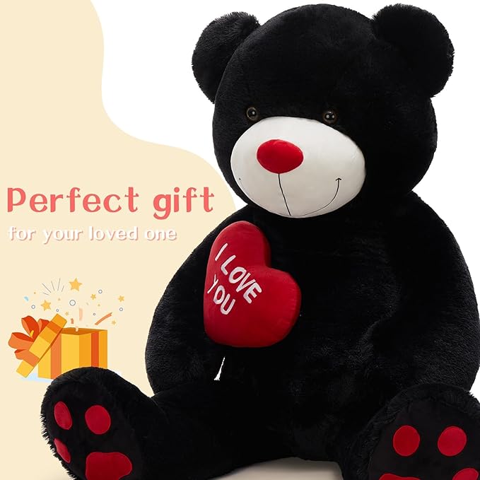 Tezituor Giant Teddy Bear 5 Feet - “I Love You” Red Heart Jumbo Human Size Stuffed Animals for Girlfriend,Boyfriend, Anniversary,Christmas, Valentines, Black