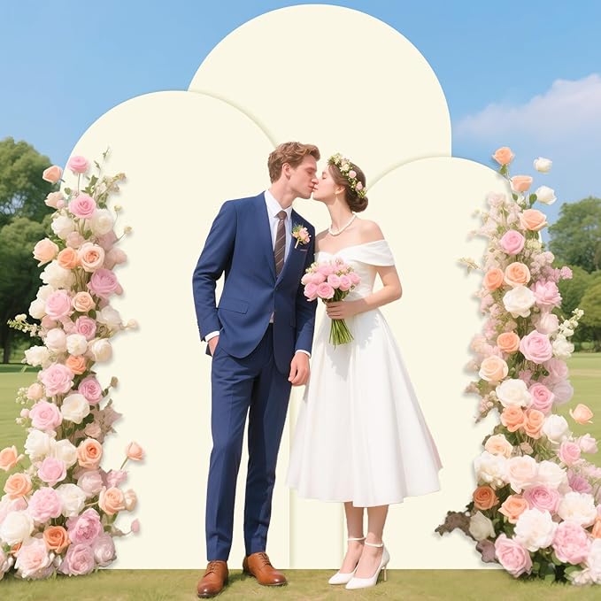 Wedding Arch Stand and Cover Set 6FT, 5FT, 4FT Metal Backdrop Stand Set of 3 with Ivory Arch Spandex Covers Balloon Arch Backdrop Stands Cover for Birthday Party Baby Shower Banquet Ceremony Decor