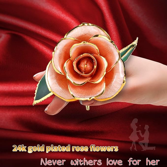 24K Gold Rose, Gold Dipped Rose Made from Real Rose Best Gifts for her and Great Gifts for Wife, Pink with Stand