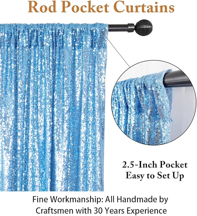 ShiDianYi Sequin Backdrop 8x8 FT Baby Blue Photo Booth Backdrops Curtain Shimmer Fabric Curtains Light Blue Glitter-Drapes Background for Parties Wedding