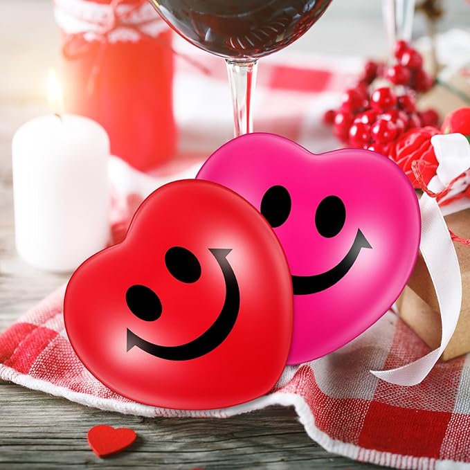 Zubebe 48 Pcs 2.76'' Valentine's Day Heart Stress Balls Heart Shaped Smile Face Ball Stress Relief Balls Valentines Day Gifts for Staff Kids Adults Party Favors School Reward(Red, Pink)