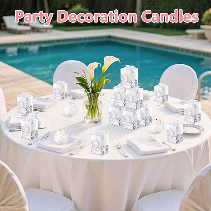 50Set White Rose Flower Shape Candle Bulk Wedding Party Favors Romantic Handmade Delicate Candles with Gift Box, Wedding Candle Gift for Guests Return Souvenirs Bridal Anniversary Birthday Decoration