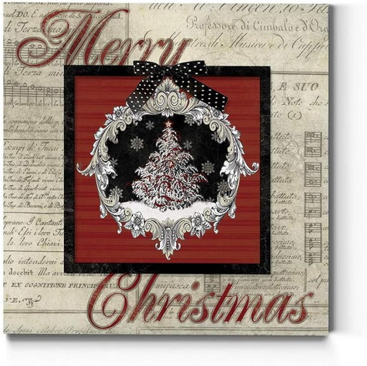 Renditions Gallery Merry Christmas Tree Wall Art, Cute Winter Decor, Antique Sheet Music Paper Design, Snowflakes, Premium Gallery Wrapped Canvas, Ready to Hang, 16 in H x 16 in W, Made in America