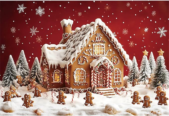 Baocicco 15x10ft Christmas Gingerbread House Backdrops for Photography Snowflake Winter Merry Xmas Display Background for Baby Shower Birthday Party Banner Kids Boys Girls Portrait Photo Studio