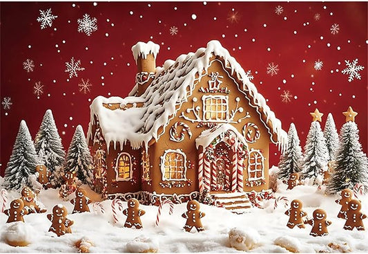 Baocicco 10x8ft Christmas Gingerbread House Backdrops for Photography Snowflake Winter Merry Xmas Display Background for Baby Shower Birthday Party Banner Kids Boys Girls Portrait Photo Studio