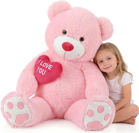 Red Heart Giant Teddy Bears, Big Teddy Bear Stuffed Animals with Embroidered I Love You for Girlfriend, Huge Valentines Fluffy Teddy Bear Birthday Gifts (Pink, 36 inches)