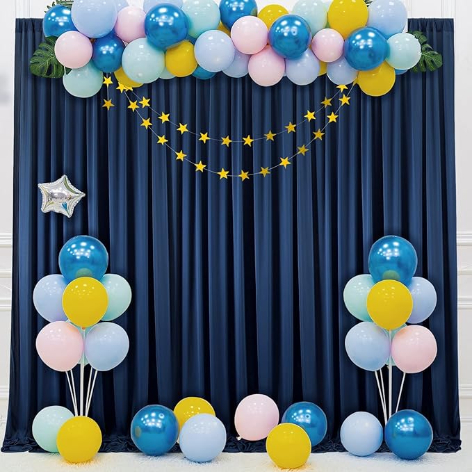 40 ft x 10 ft Wrinkle Free Navy Blue Backdrop Curtain for Parties,Polyester Photo Backdrop Drapes, Thick Background 8 Panels 5ft x 10ft for Baby Shower Wedding Birthday Party Backdrop Stand