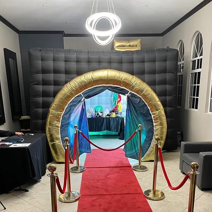 SAYOK Inflatable Photo Booth with Lights, Portable Camera Shaped Cube Tent with Blower, 11.5x9.2x8.2ft (Black&Gold Exterior/White Interior), Backdrop for Wedding Events, Parties, Exhibitions