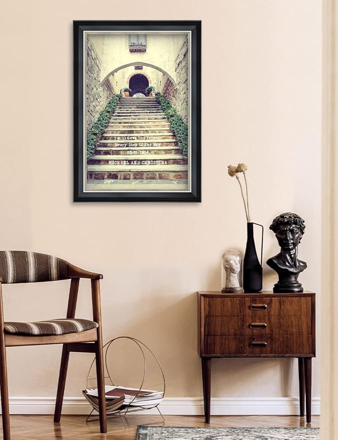 IPIC - Love You Every Step, Personalized Framed Wall Art with Names and Date on, Giclee Prints Framed with Solid Wood, Custom Memorial Gifts for Wedding Anniversary. Total Size: 19.25" W x 27.25" H