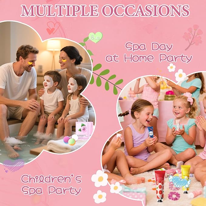 132 PCS Spa Party Supplies for Women, Spa Party Favors Include Face Masks Skincare, Hand Cream, Lip Balm, Under Eye Patches, Lip Mask, Foot Bath Bombs & Mud Mask, Spa Birthday Sleepover Party Supplies