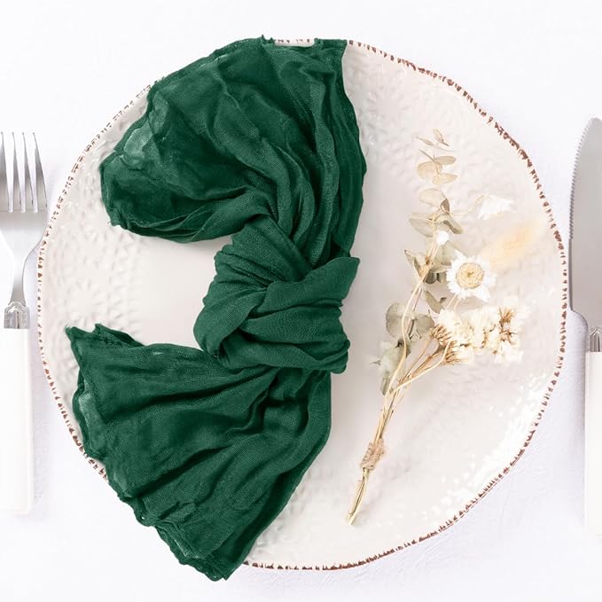 100 Pack Emerald Green Cheesecloth Napkins Spring Cloth Napkins Set of 100 Dinner Napkins Bulk 21x21 Inches for Wedding Bridal Shower Baby Shower Valentine's Day