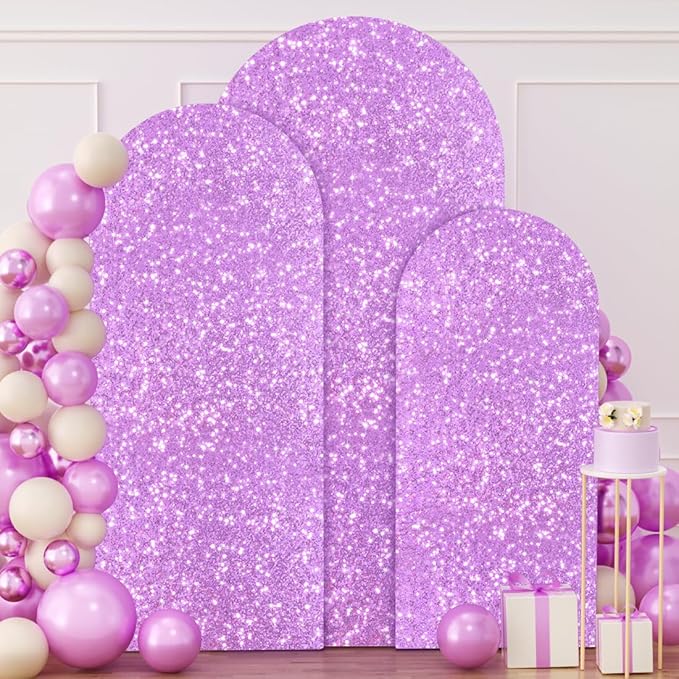 FUHSY Wedding Arch Stand Cover Lavender Set of 3 Arch Cover 4ft 5ft 6ft Spandex Sequin Arches Backdrop Covers Lilac Chiara Backdrop Stand Cover Shimmer Party Arch for Birthday Decor