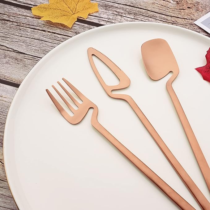 JASHII Flatware Set 32-piece Silverware Set Matte Finished Cutlery Set Service for 8 Include Knife/Fork/Spoon/Coffee spoon Dishwasher Safe (Rose Gold)