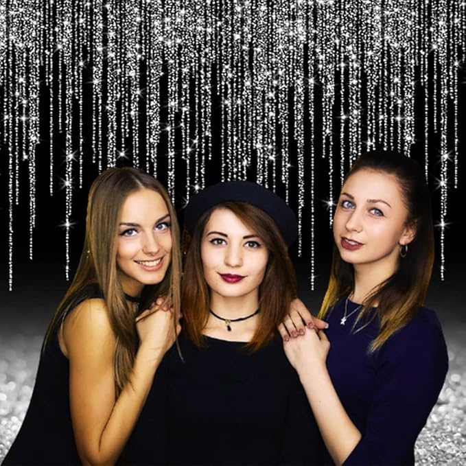Black Silver Glitter Backdrop 10x10ft Graduation Birthday New Year Housewarming Retirement Party Background for Photography Theme Party Banner Studio Photo Booth Props