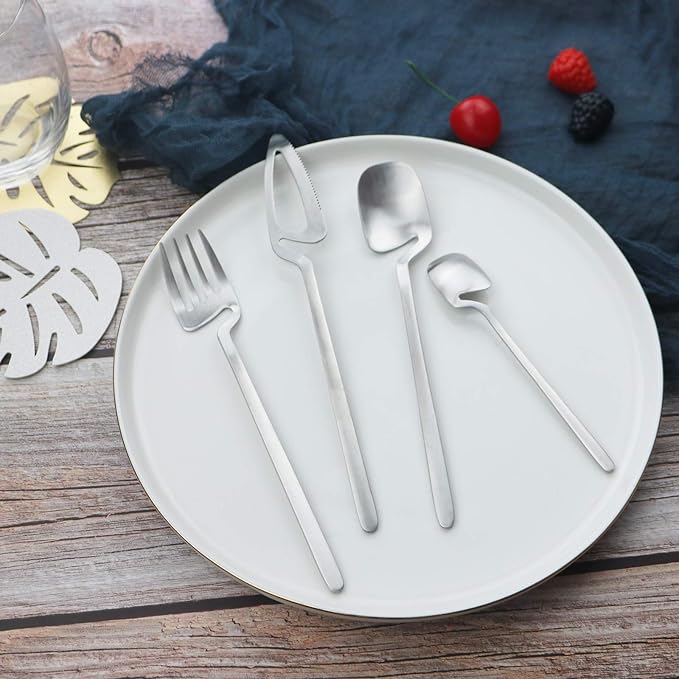 JASHII Silverware Set Satin Finish 24-Piece Stainless Steel Flatware Set Kitchen Utensil Set Service for 6 Tableware Cutlery Set Dishwasher Safe (Matte Silver)