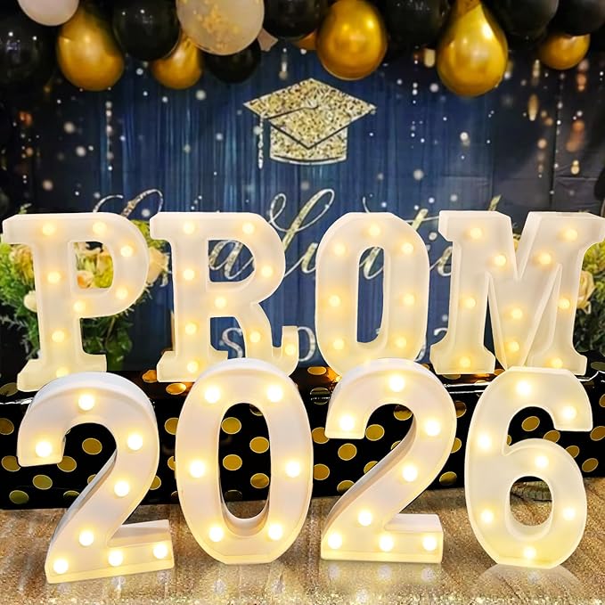 Graduation Decorations 2026 Deals - 8 LED Marquee Light Up Letters Sign "PROM 2026" - Class of 2026 Ornaments for Kindergarten Senior High School College Table Wall Centerpieces Decor Party Supplies