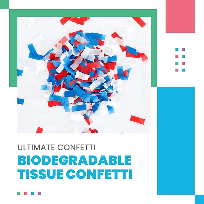 Ultimate Confetti, Red, White and Blue Biodegradable Confetti - Rectangular Flame-Resistant Tissue Paper Confetti for Cannon and Launcher use – Best for Gender Reveal, and Parties - 20 lb, 320 oz