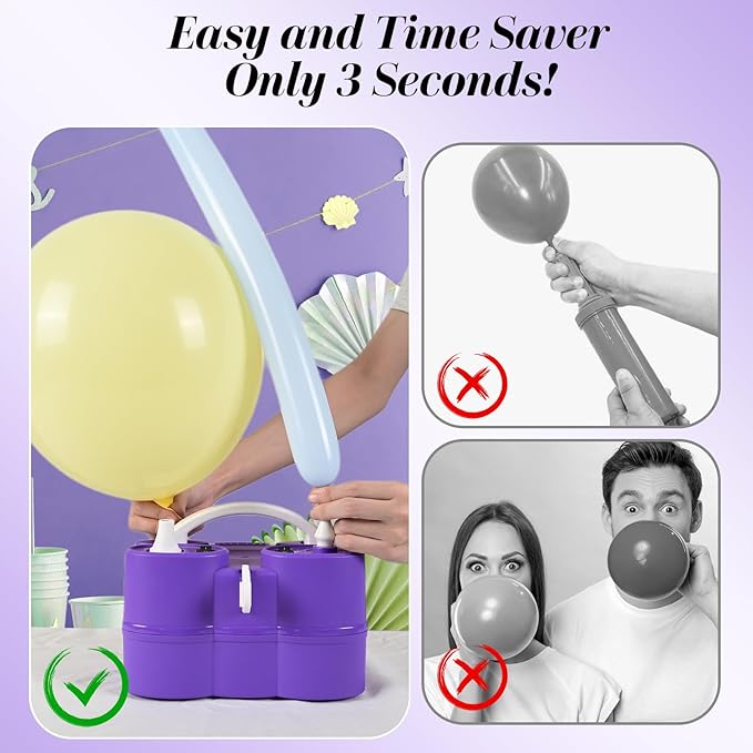 Electric Balloon Pump, 3-in-1 Portable Air Pump for Inflatables and Balloons, Dual Nozzle Balloon Blower Machine for Latex 260q Foil Balloons 110V Inflator Deflator for Pool Floats Air Mattress