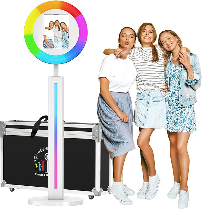 Photo Booth Machine Compatible with Any Ipad,ChackTok PhotoBooth VIP Member,Software APP Control Ring Light,Perfect for Wedding,Parties and Birthday,Light Bar White