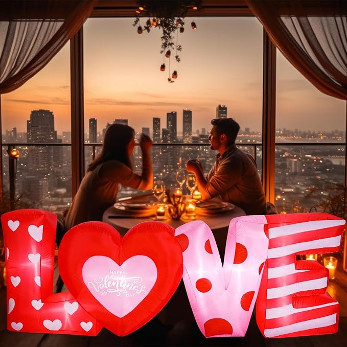 VIHOSE 9 ft Valentines Day Inflatable Outdoor Decorations Love Letters with LED Lights, Blow Up Valentine Romantic Decor for Wedding Propose Anniversary Outside Indoor Yard Party Supplies