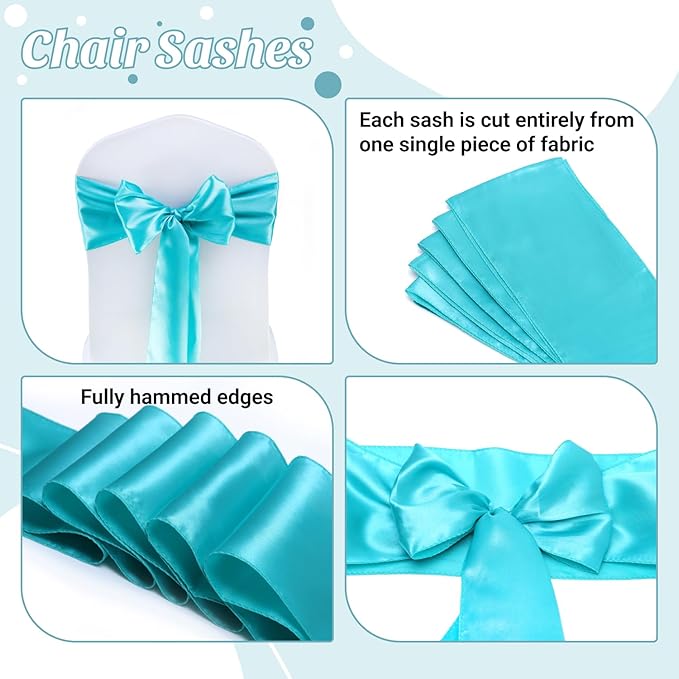 VDS Satin Chair Sashes Chair Cover Back Tie Sateen Bows Ribbon for Wedding Birthday Graduation Engagement Ceremony Event Party Banquet Venue Hotel All Dining Chair Decoration (125PC) (Teal)