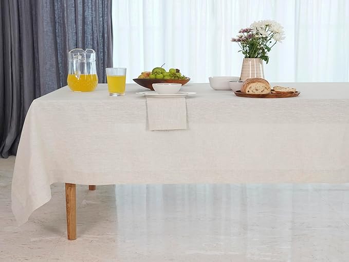 D'Moksha Homes Linen Tablecloth 60 x 102 Inch - 100% Pure Linen Light Natural Table Cloth for Rectangle Tables - Machine Washable Cloth Tablecloth for Valentines, Spring, Easter