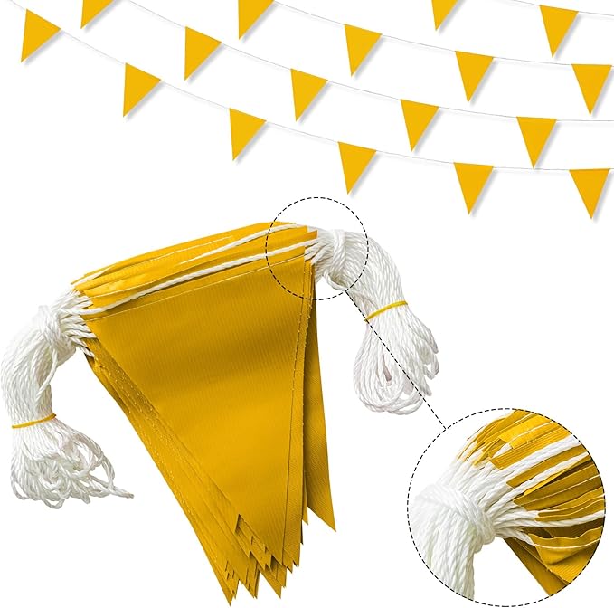 Preboun 197FT Pennant Banner Flags High Visibility Safety Marking Flags Traffic Resistant Warning Signs Rooftop Flagging for Roadwork, Hazard Areas, Construction Sites(9 x 12 Inch,Yellow)