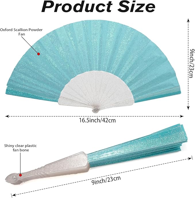 48 Pack Handheld Fan,Folding Hand Glitter Fan with Shining Transparent Fan Rib – Ideal for Wedding, Church, Festival, Dance, Tea Party, Club, and EDM Accessories, Sky Blue