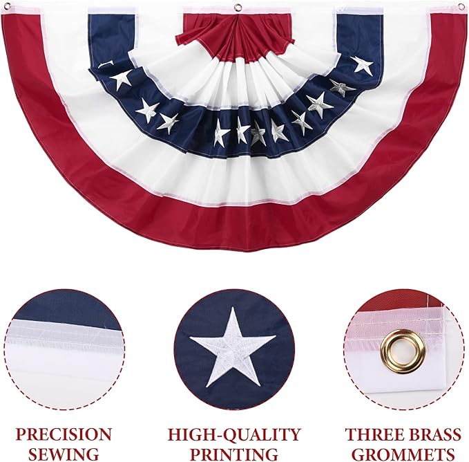 American Fan Bunting 2 x 4 Ft American Pleated Fan Flag,American Flag Bunting Patriotic Half Fan Bunting Flag, 4th of July Decorations Flags for outdoor