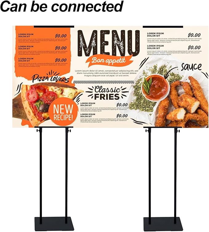 Heavy Duty Banner Stand with Non-slip Mat Base, Adjustable Pedestal Poster Stand Up to 82 inches, Double Side Show Sign Stand, Connected Show Floor Standing Sign holder for Outdoor Display
