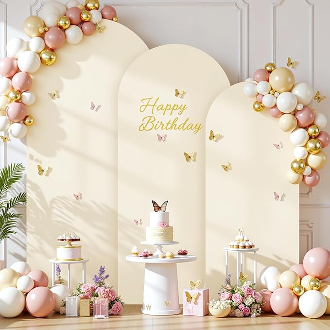 Beige Arch Cover 3 Set - 4FT, 5FT, 6FT Arch Backdrop Cover Spandex Fitted Wedding Arch Stand Covers for Baby Shower Birthday Party Wedding Bridal Shower Ceremony Banquet Photo Background Decorations