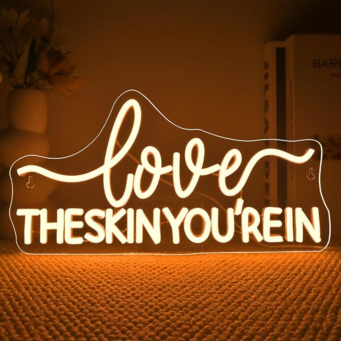 Love The skin You Rein Neon Sign Beauty Salon Neon Signs for Wall Decor Warm White Led Light for Beauty Studio Spa Room Skincare Room Girls Bedroom Party Salon Decoration