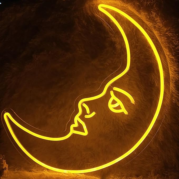 Custom Moon Face Neon Sign, Moon Neon Signs for Bearoom Wall Decor, Kid's Room LED Decorative Lights, Night Lights Indoor for Home, Bedroom, Office,Dorm,Party